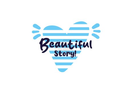 Illustration for Beautiful story sign, label, sticker, text design with blue marine heart design - Royalty Free Image