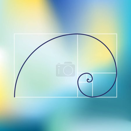 Téléchargez les illustrations : Rapport parfait proportion, spirale dorée, séquence Fibonacci, fond abstrait - en licence libre de droit