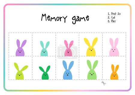 Ilustración de Juega juego de memoria. Familia de conejitos de Pascua. Imprimible. Imprimir, cortar, jugar - Imagen libre de derechos