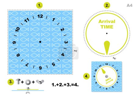 Ilustración de Tiempo de estacionamiento de patrón de peces - Disco de estacionamiento de verano, visualización de la hora de llegada del reloj, imprimible A4 - Imagen libre de derechos