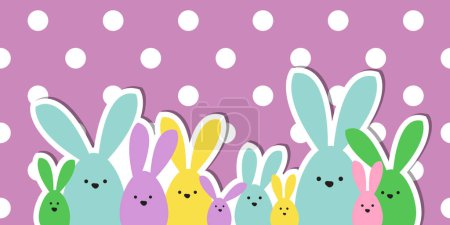 Ilustración de Celebración Saludo tarjeta de Pascua, colorida familia conejito de Pascua sobre fondo lunar - Imagen libre de derechos