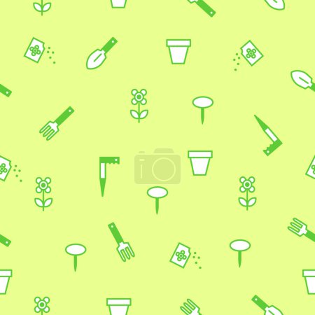 Illustration for Seamless pattern. Spring gardening tools for planting. - Royalty Free Image