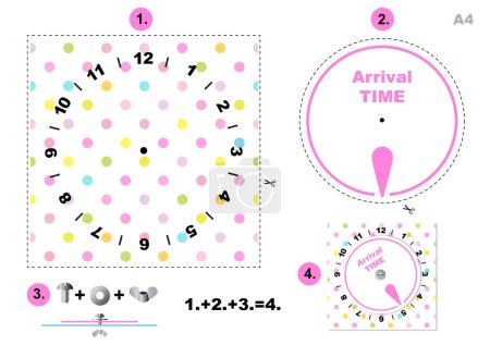 Ilustración de Patrón de lunares tiempo de estacionamiento Reloj Tiempo de llegada, imprimible A4 - Imagen libre de derechos