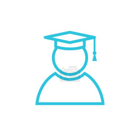 Ilustración de Persona con sombrero académico de graduación. Aislado sobre fondo blanco. Del conjunto de iconos azules - Imagen libre de derechos