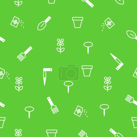 Illustration for Seamless pattern. Spring gardening tools for planting. - Royalty Free Image