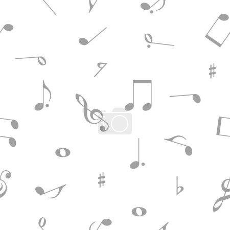 Téléchargez les illustrations : Notes de musique fond vectoriel motif sans couture, blanc et gris - en licence libre de droit
