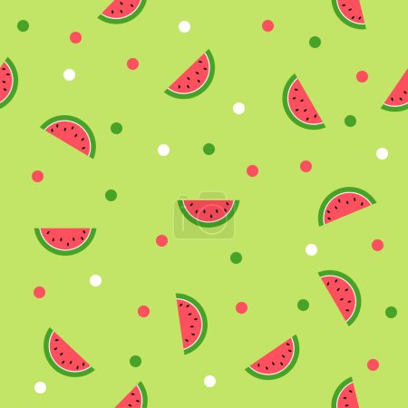 Illustration for Seamless Summer Watermelon background. Green Background. - Royalty Free Image