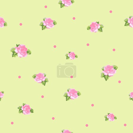 Illustration for Rose and dots,  seamless pattern - Royalty Free Image