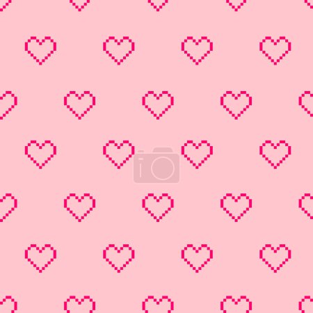 Ilustración de Corazones pixelados Patrón sin costuras, fondo rosa. - Imagen libre de derechos