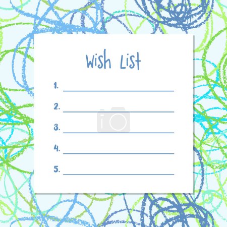 Illustration for The Wish list, template. Printable. Crayon lines background - Royalty Free Image