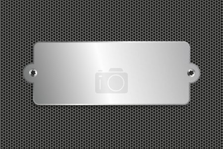 Illustration for Name Engraving silver plate, Polished blank steel metal plate on Dark grid background steel metal texture surface - Royalty Free Image