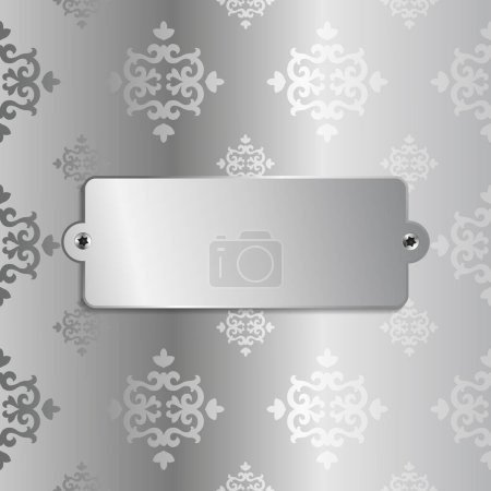 3D Name Engraving silver plate on floral silver background. Polished decorative steel metal plate background, steel metal texture surface