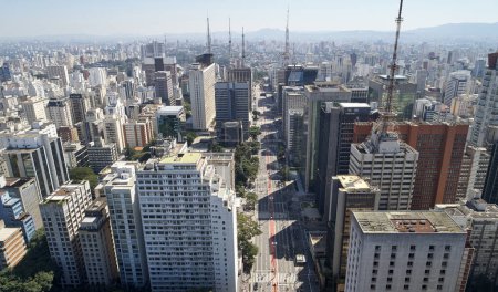 Photo for Aerial view of Avenida Paulista (Paulista avenue) in Sao Paulo city, Brazil. - Royalty Free Image