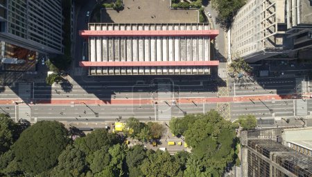 Photo for Sao Paulo, Brazil - April 2019: MASP (Sao Paulo Museum of Art). Top view of MASP museum, landmark of Sao Paulo city at Paulista Avenue (Avenida Paulista). - Royalty Free Image