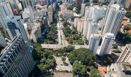 Photo for Aerial view of 9 de Julho avenue, commercial and residential buildings in the downtown in Sao Paulo city,  Brazil. - Royalty Free Image