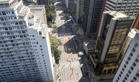 Photo for Aerial view of Avenida Paulista, financial and business center in Sao Paulo city, Brazil. - Royalty Free Image