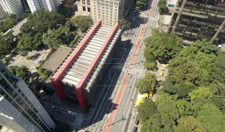 Photo for Aerial view of MASP museum, landmark of Sao Paulo city at Avenida Paulista. - Royalty Free Image