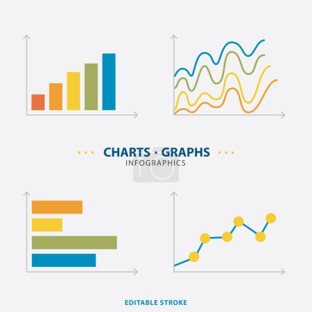 Illustration for Financial charts, information data statistics, diagrams, financial information, market charts and business data graphics. Graphics in vector illustration. Set of design infographic charts and graphs. - Royalty Free Image