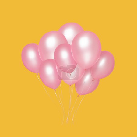 Photo for Pink balloon on colorful yellow birthday party card background - Royalty Free Image