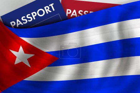 Foto de Fondo de la bandera cubana y pasaporte de Cuba. Ciudadanía, inmigración legal oficial, visado, negocios y concepto de viaje. - Imagen libre de derechos