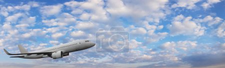 Photo for Airplane flying on sky cloud background - Royalty Free Image