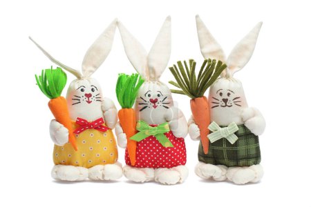 Cute kid toy rabbit. Handmade Easter Bunny isolated on white background