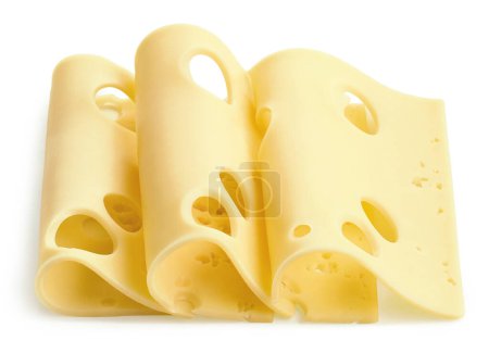 Photo for Maasdam cheese slices isolated on white background - Royalty Free Image