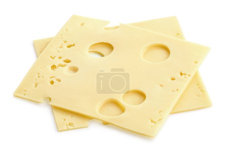 Photo for Two slices of Maasdam cheese on white background - Royalty Free Image