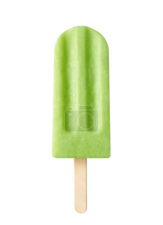 Photo for Green fruit popsicle isolated on white background. Apple, lime and pear flavor - Royalty Free Image
