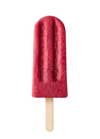 Photo for Bright red fruit and berry popsicle isolated on white background. Cherry, strawberry and raspberry flavor - Royalty Free Image