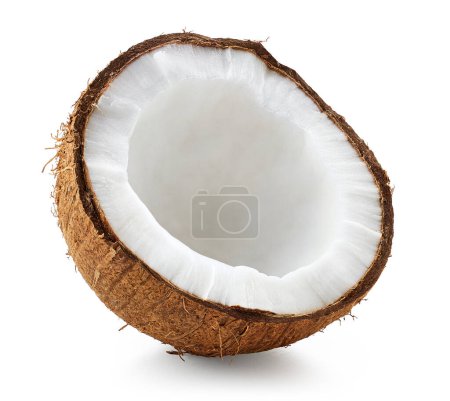 Foto de Un hermoso coco fresco maduro medio aislado sobre fondo blanco - Imagen libre de derechos