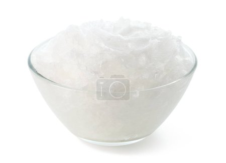Transparent glass bowl of coconut oil isolated on white background