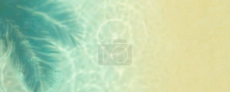 Photo for Tropical sand beach and sea wave ripple with coconut palm shadow from above. Top view of water surface background. Summer holiday and travel template backdrop. - Royalty Free Image