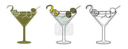Alkoholgetränke reihen sich aneinander. Vektorillustration Dry-Martini-Cocktail