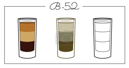 Illustration for Alcohol drinks line art illustration. Vector illustration B-52 - Royalty Free Image