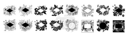 Téléchargez les illustrations : Ensemble de cadres floraux vintage. Illustration vectorielle - en licence libre de droit