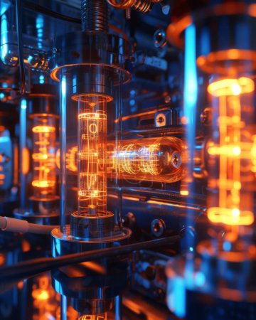 Photo for Glowing vacuum electron tubes inside a amplifier - Royalty Free Image