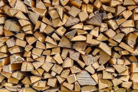 Téléchargez les photos : Wall of chopped and stacked firewood - en image libre de droit
