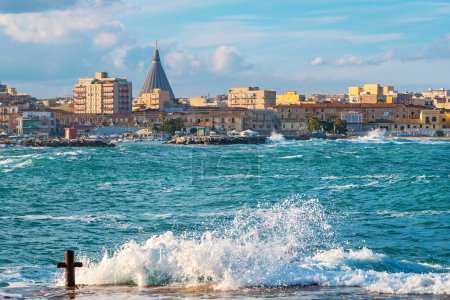 Photo for Scenic view of stormy sea and Syracuse city. Sicily, Italy - Royalty Free Image
