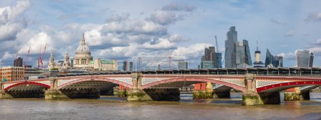 Photo for Panorama of River Thames, Blackfriars Bridge, St Paul's Cathedral and City. London, England - Royalty Free Image