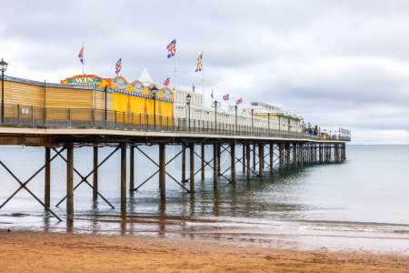 Photo for Paignton, Devon, England - October 12, 2023: View of Tor Bay and Paignton Pier at the English Rivera - Royalty Free Image