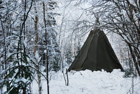Téléchargez les photos : Tipi indien dans la forêt en hiver - en image libre de droit