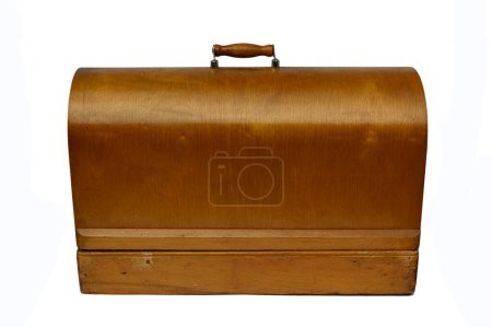 Photo for Wooden case of an old vintage sewing machine on white background - Royalty Free Image