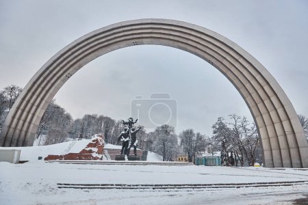 Photo for Winter landscape. The Peoples' Friendship Arch in Kyiv, Ukraine. - Royalty Free Image