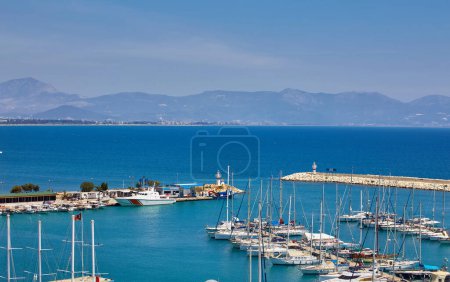 Foto de Finike, Turkey - April 25, 2017: View of the marina in Finike, Antalya province. Turkey - Imagen libre de derechos