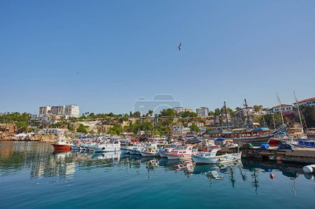 Photo for Antalya, Turkey - 02.05.2017: Panoramic view of the port in the old town old city marina at summer, Turkey - Royalty Free Image