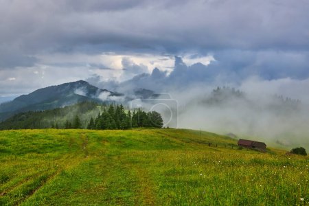 Photo for Summer landscape in mountains and the dark blue sky with clouds - Royalty Free Image