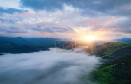 Photo for Majestic mountains landscape under morning sky with clouds. Overcast sky before storm. Carpathian, Ukraine, Europe. - Royalty Free Image