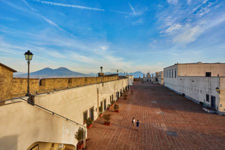Photo for Castel Sant'Elmo, medieval fortress located on Vomero Hill, Naples, Italy. The castle is adjacent to the Certosa di San Martino, from the top a panoramic view of the city - Royalty Free Image