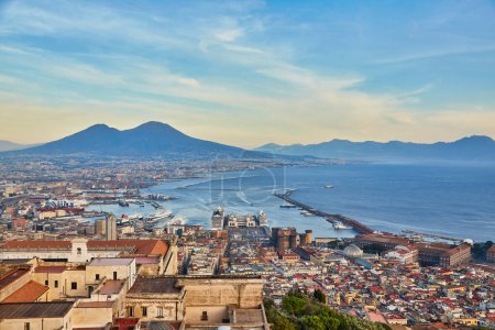 Photo for Panorama of Naples, view of the port in the Gulf of Naples and Mount Vesuvius. The province of Campania. Italy. - Royalty Free Image
